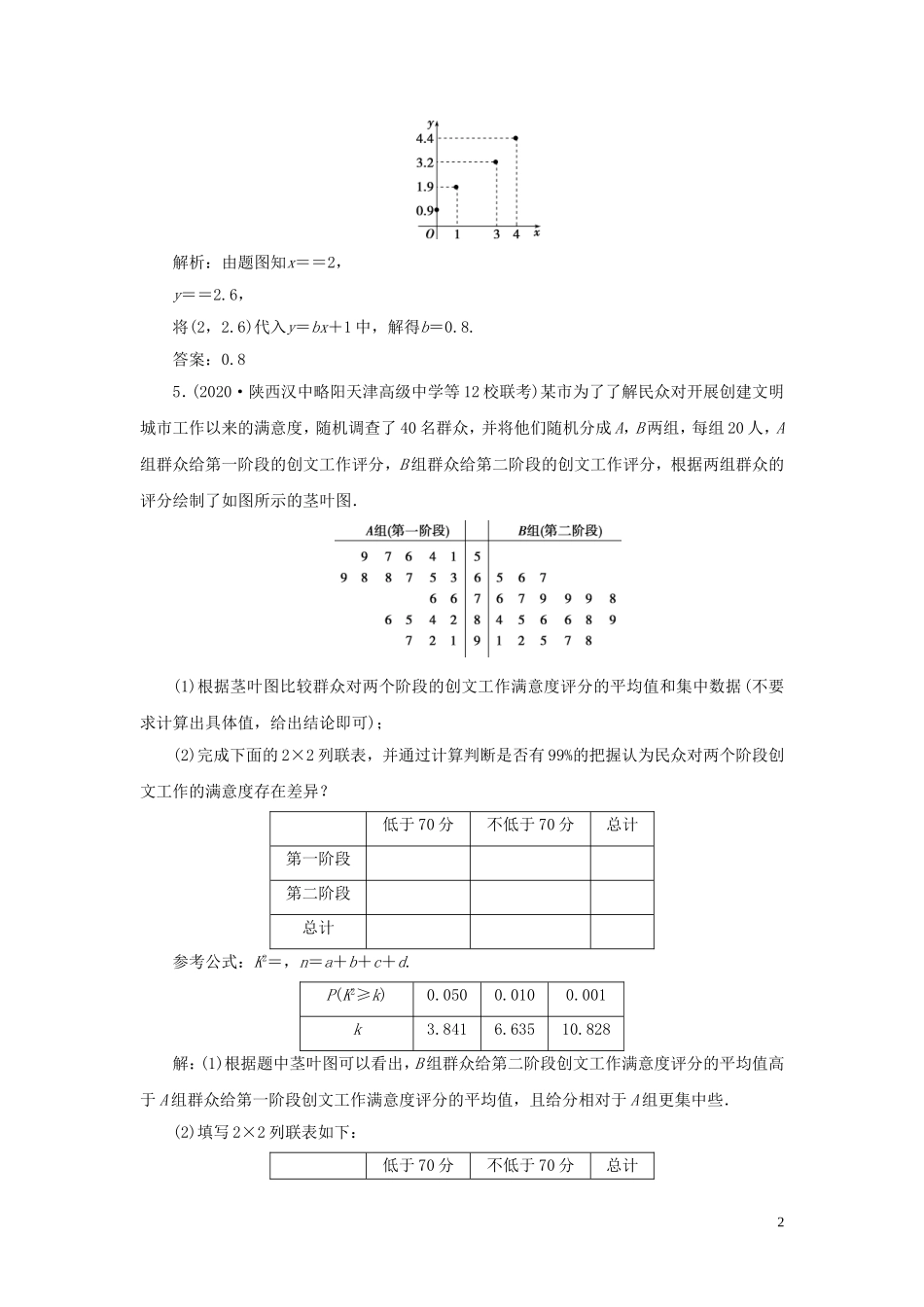 高考数学一轮复习 第十一章 统计与统计案例 第3讲 变量间的相关关系、统计案例高效演练分层突破 文 新人教A版-新人教A版高三全册数学试题_第2页