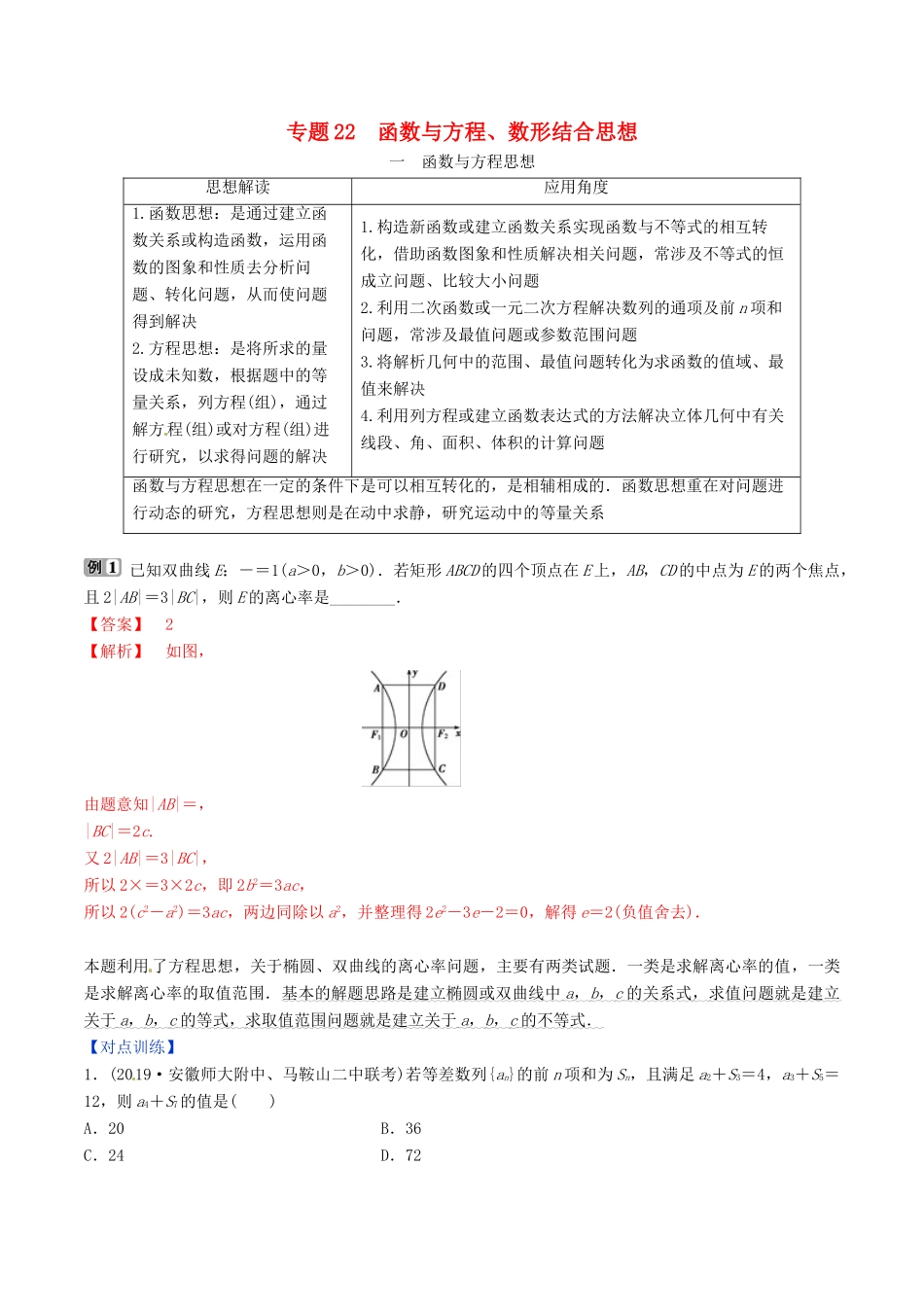 高考数学三轮冲刺 专题22 函数与方程、数形结合思想专项讲解与训练-人教版高三全册数学试题_第1页