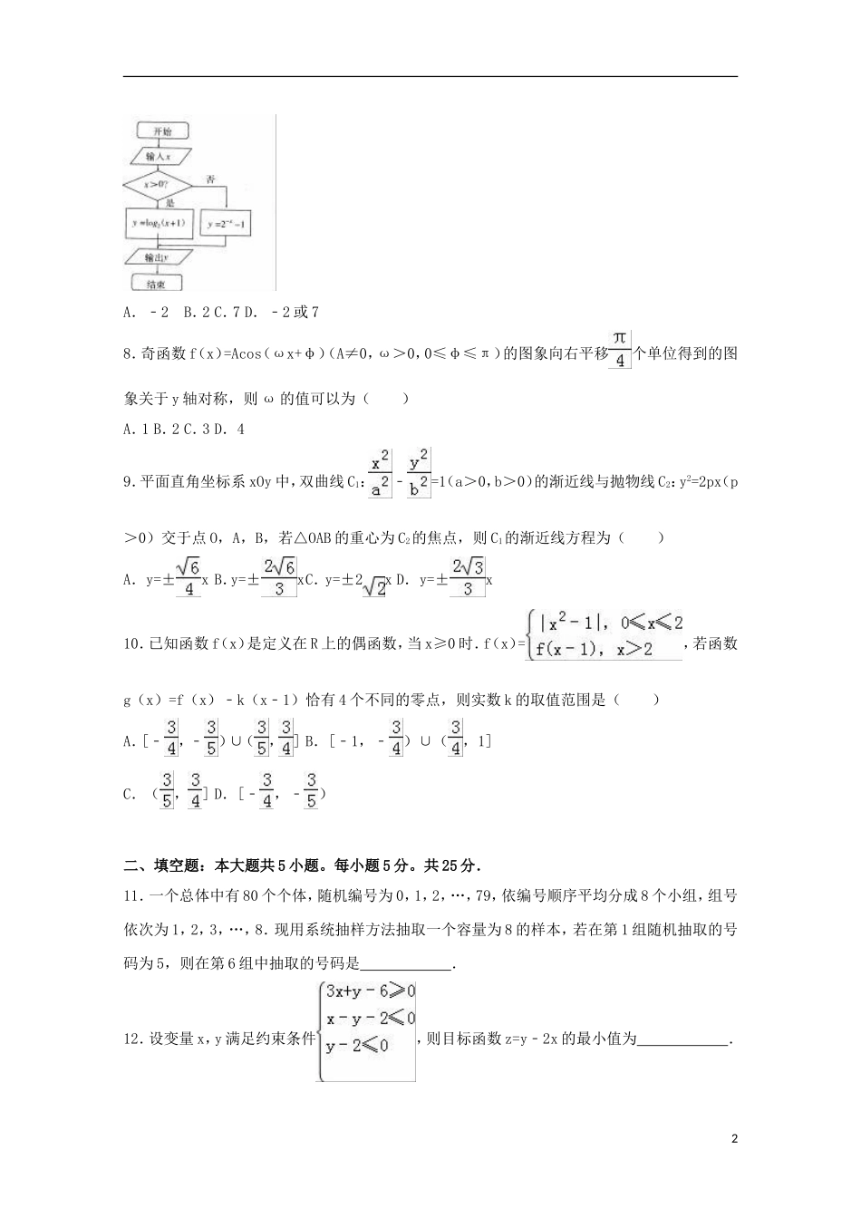 山东省济宁市高考数学二模试卷 理（含解析）-人教版高三全册数学试题_第2页