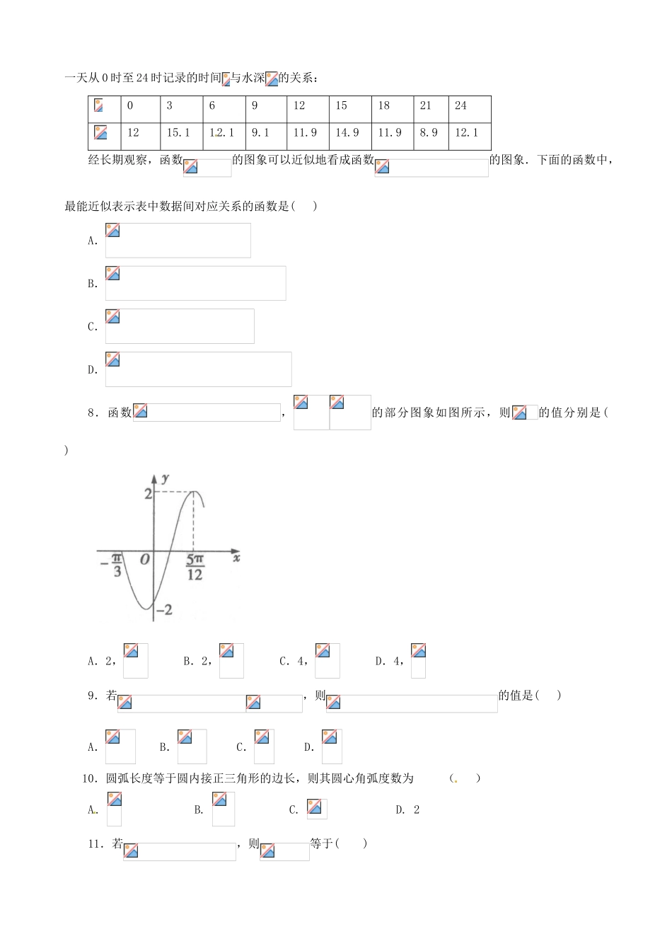 高中数学 第一章 三角函数综合测试题（含解析）新人教A版必修4-新人教A版高一必修4数学试题_第2页