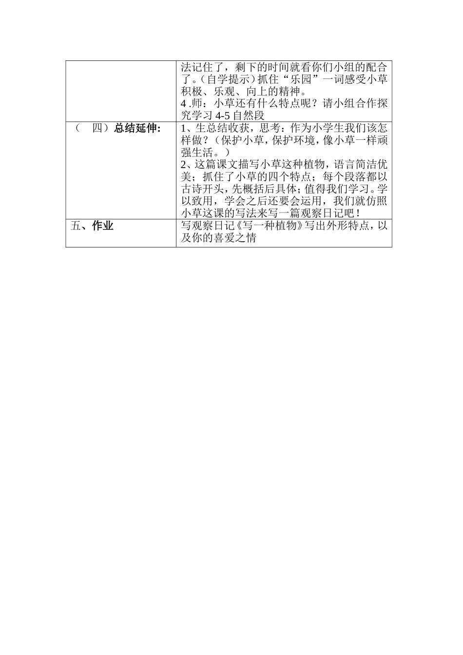 《小草》教学活动流程表格沈春香_第2页