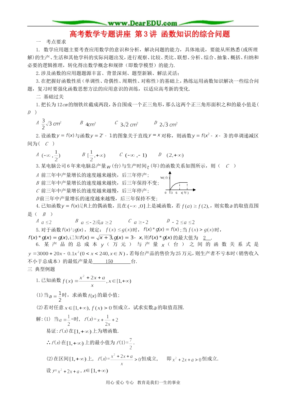高考数学专题讲座 第3讲 函数知识的综合问题_第1页