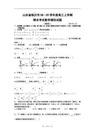 山东省临沂市08-09学年度上学期期末考试数学模拟试题（理）含详细答案