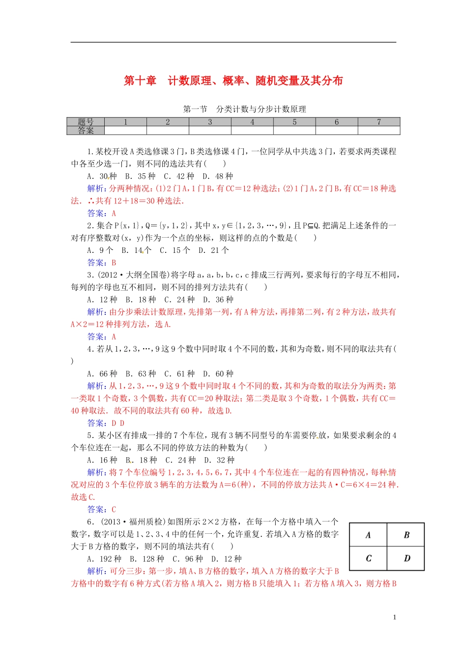 高考数学一轮复习 10.1分类计数与分步计数原理练习 理-人教版高三全册数学试题_第1页