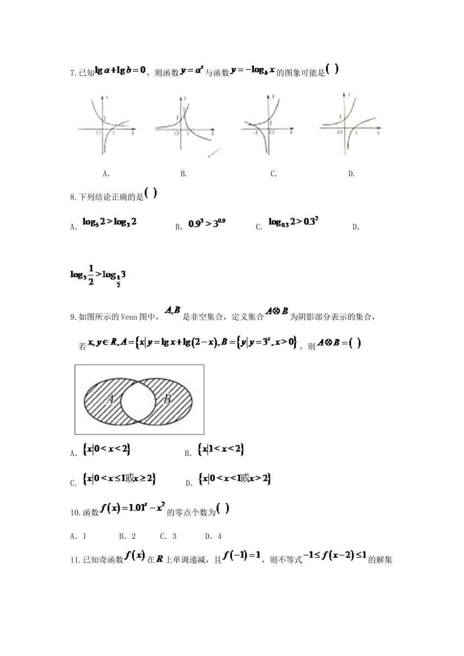 山西省太原市高一数学上学期阶段性测评（期中）试题-人教版高一全册数学试题_第2页