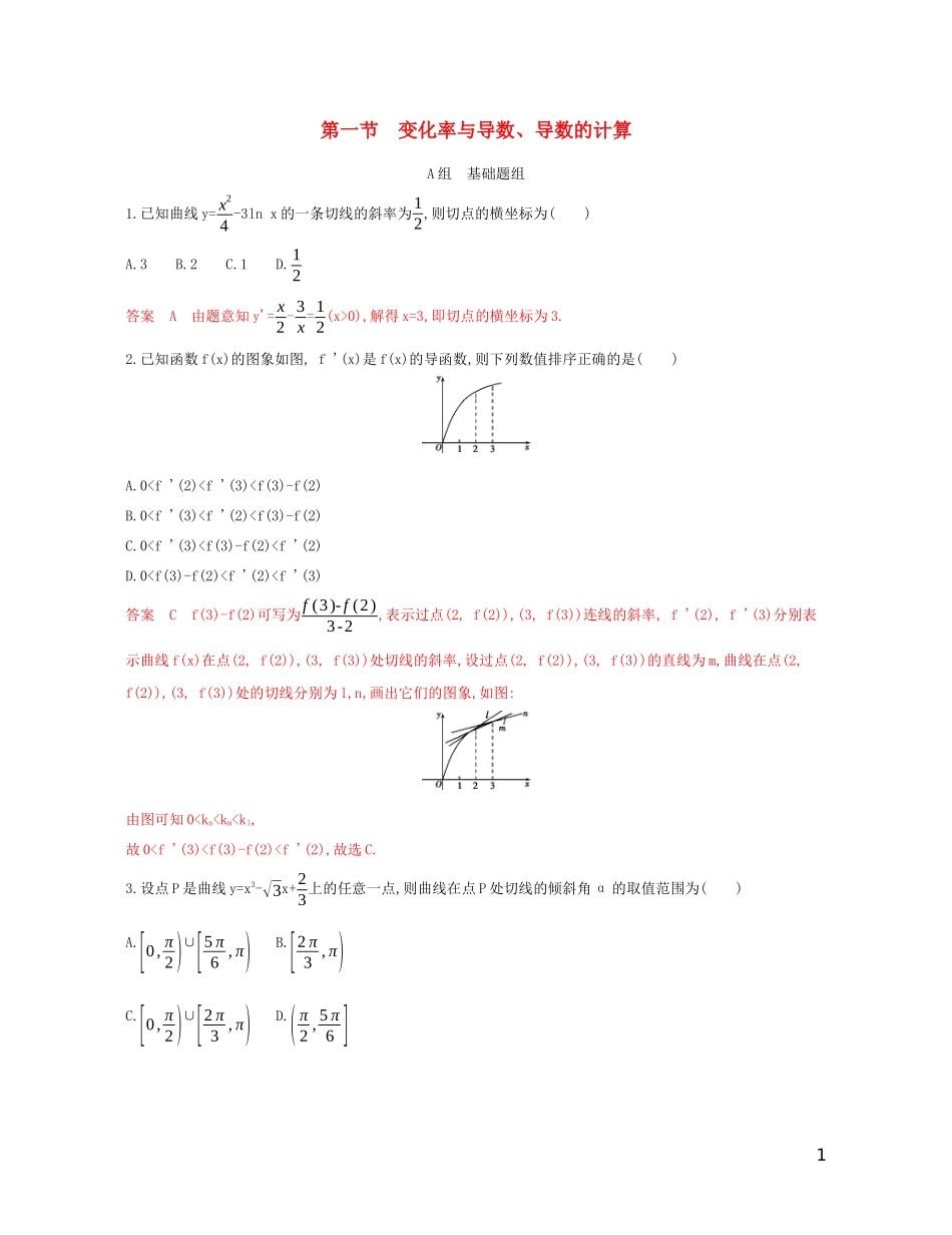 高考数学一轮复习 第三章 第一节 变化率与导数、导数的计算精练 文-人教版高三全册数学试题_第1页