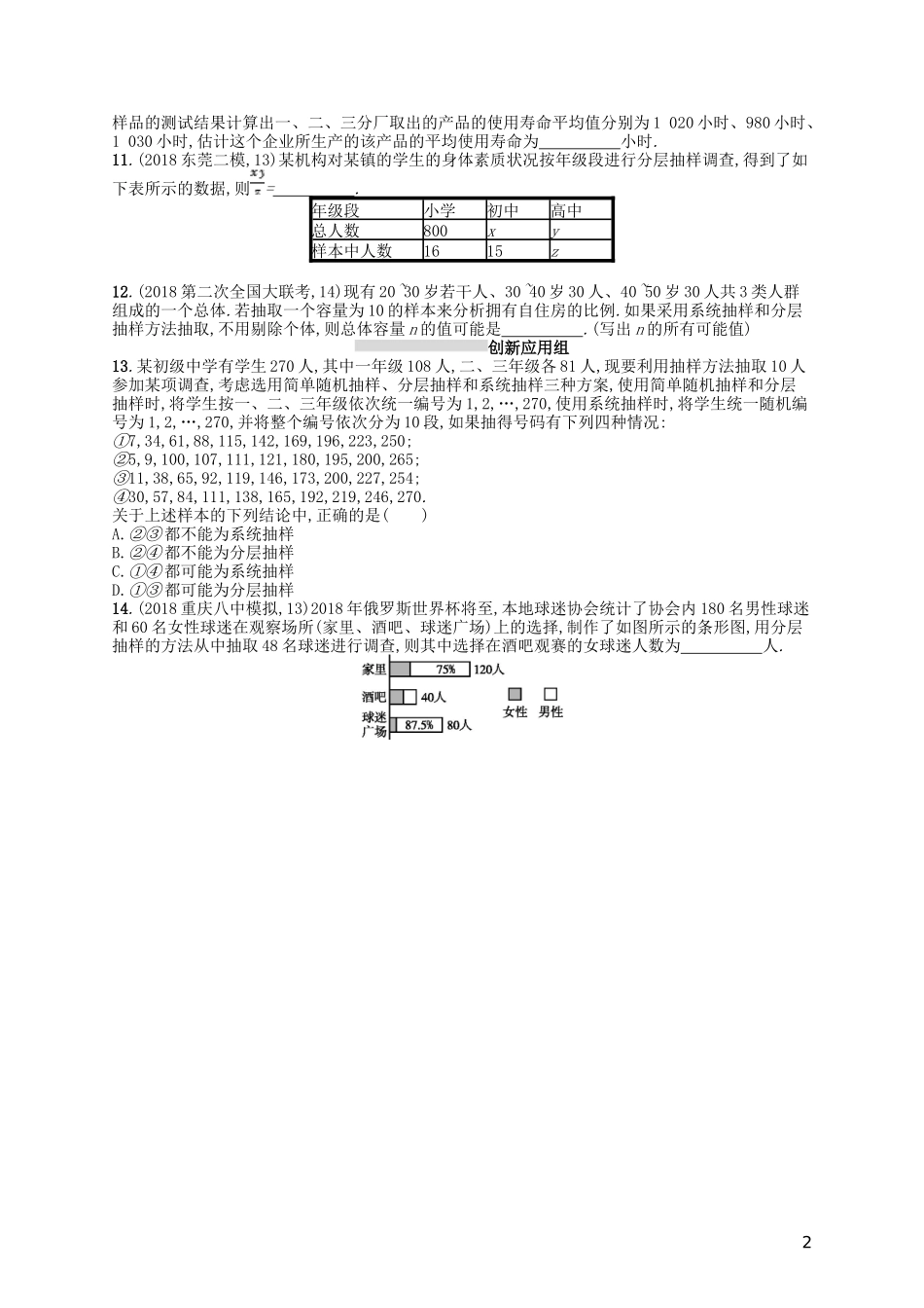 高考数学一轮复习 第十章 算法初步、统计与统计案例 课时规范练48 随机抽样 文 北师大版-北师大版高三全册数学试题_第2页