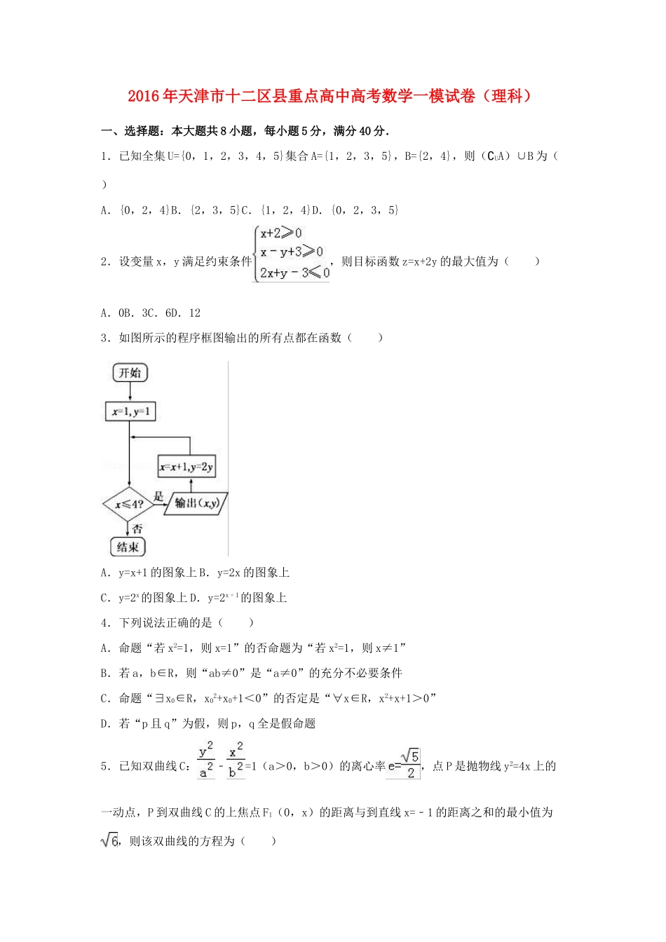 高中高三数学一模试卷 理（含解析）-人教版高三全册数学试题_第1页