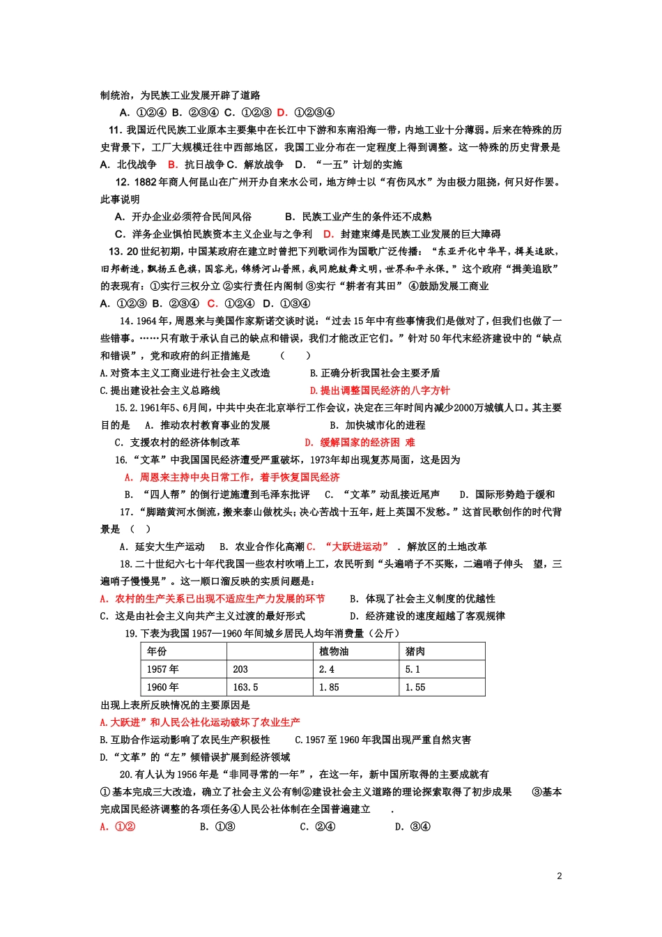 2015年春季洗马高中高一历史训练题_第2页