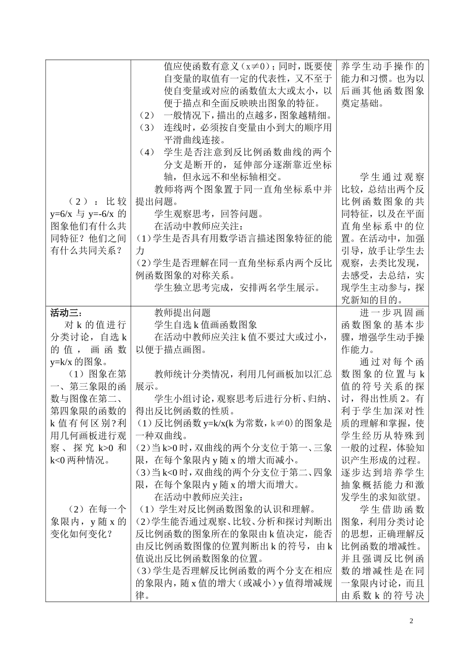 反比例函数的图像和性质教学设计说课稿_第2页