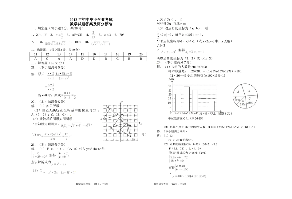 2012黑龙江龙东地区中考数学答案_第1页