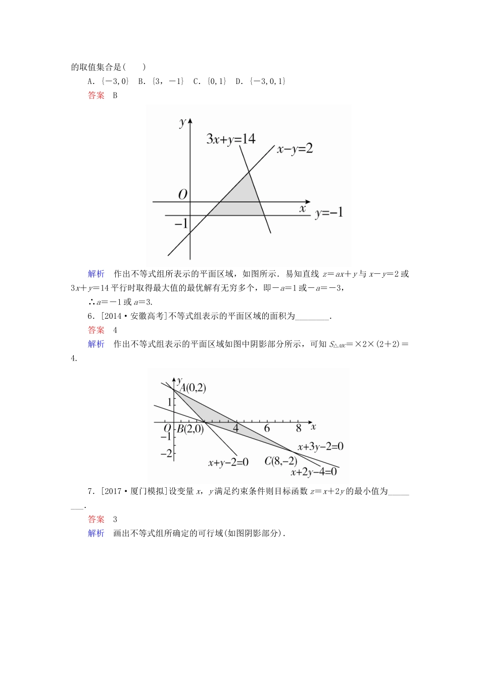 高考数学一轮总复习 第6章 不等式、推理与证明 6.3 二元一次不等式(组)及简单的线性规划问题模拟演练 理-人教版高三全册数学试题_第3页