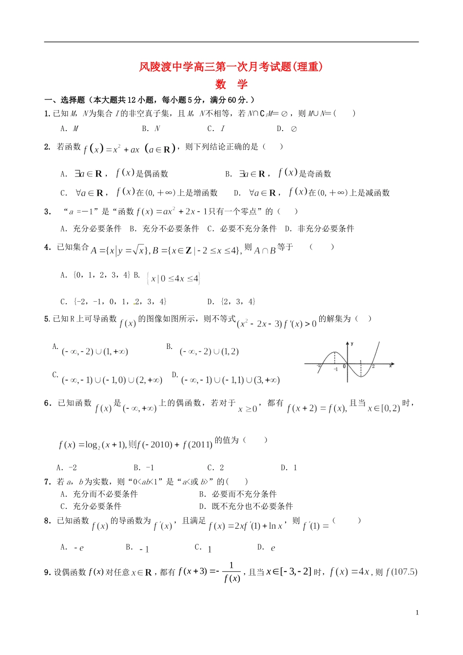 山西省芮城县风陵渡中学高三数学测试题1 新人教A版_第1页