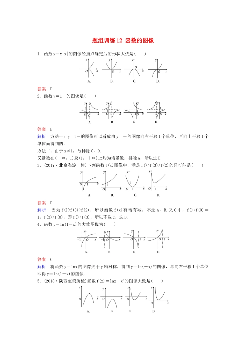 高考数学一轮总复习 第二章 函数与基本初等函数 题组训练12 函数的图像 理-人教版高三全册数学试题_第1页