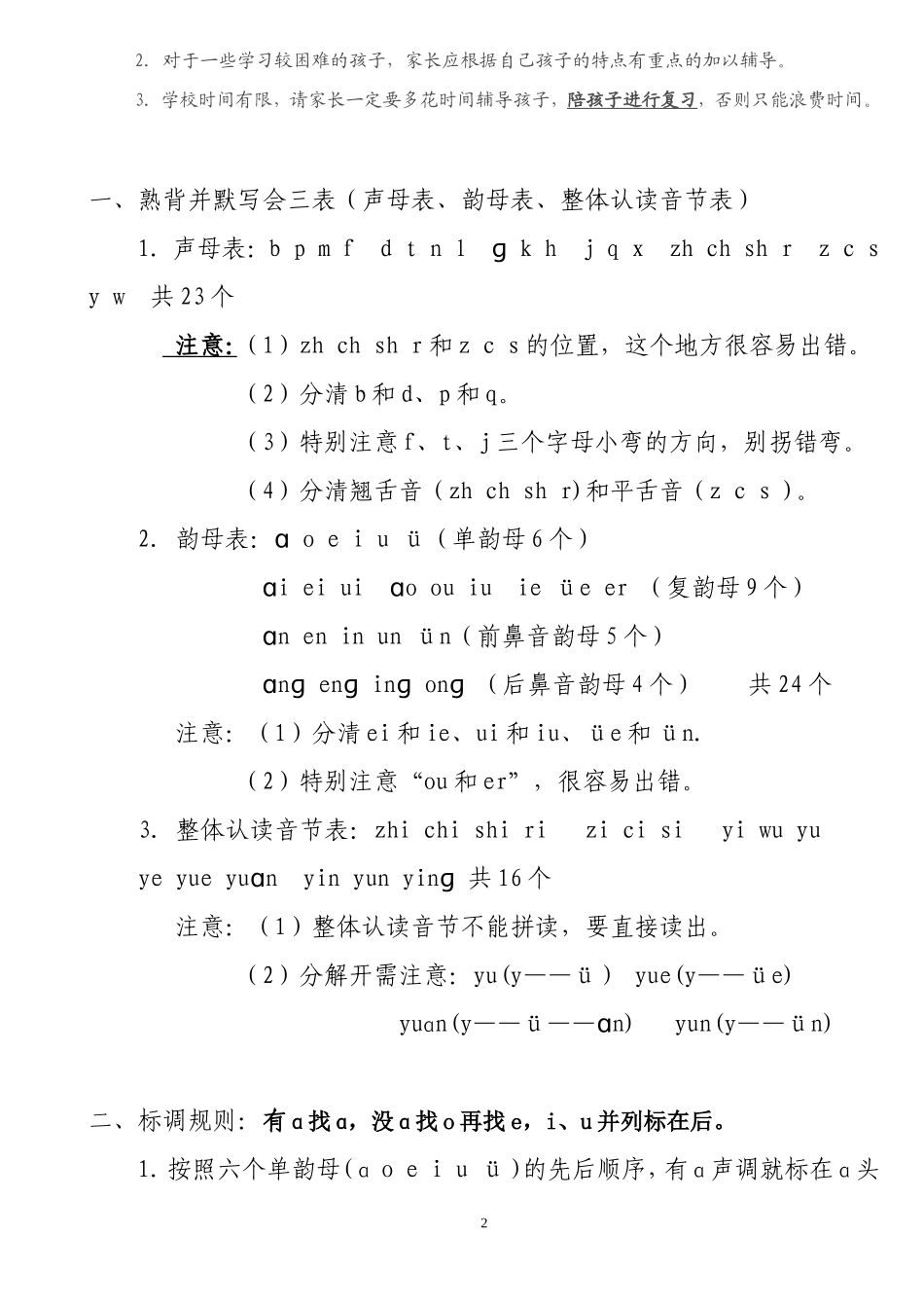 人教版语文一年级上册期末总复习（打印）_第2页