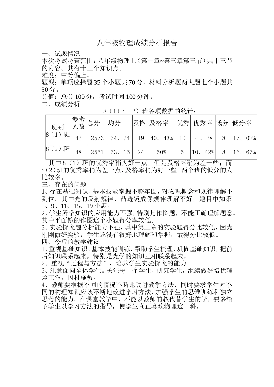 八年级物理成绩分析报告_第1页