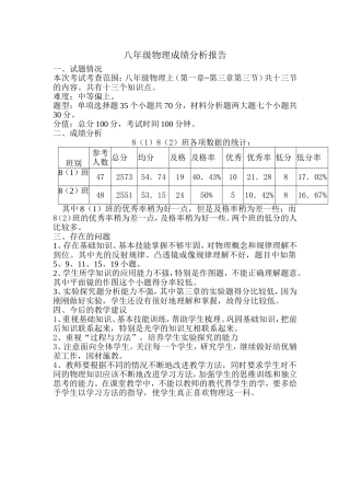 八年级物理成绩分析报告