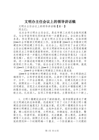 文明办主任会议上的领导讲话发言稿