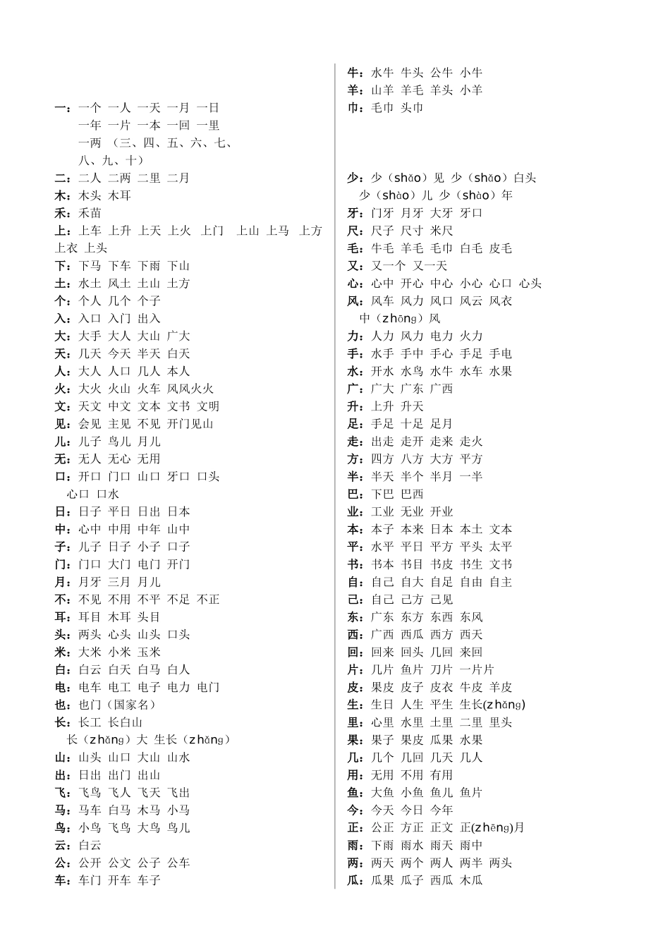 一年级上册要求会写的生词_第2页