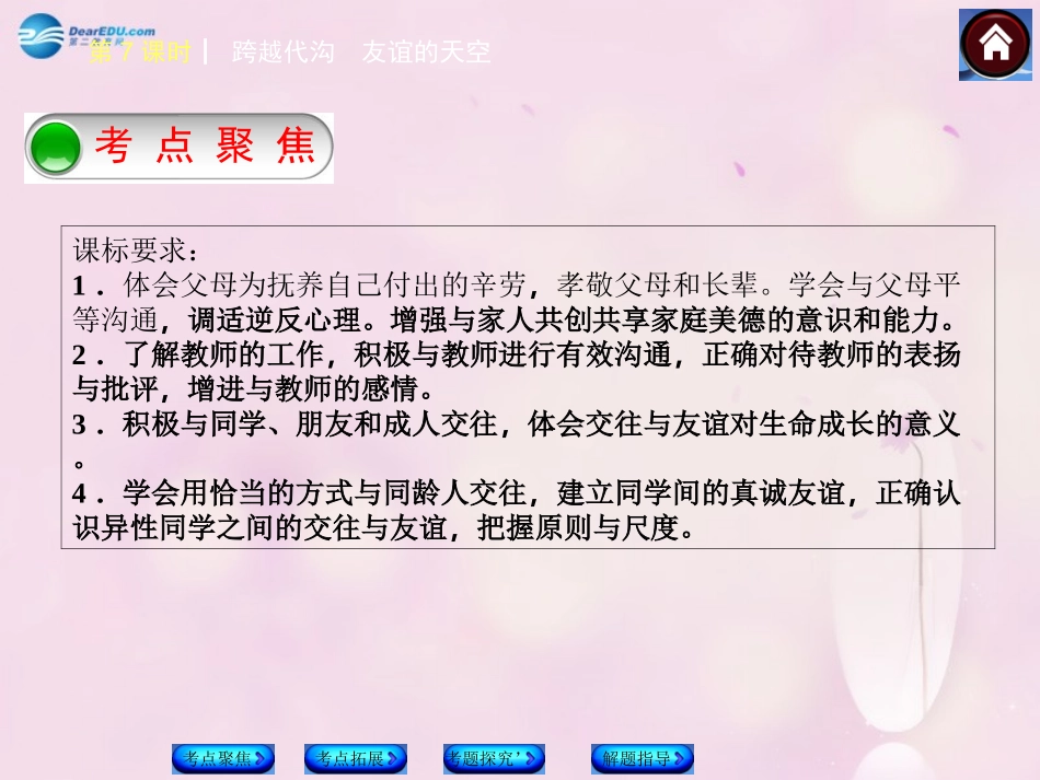 【中考复习方案】2015中考政治总复习第7课时跨越代沟友谊的天空课件教科版_第2页