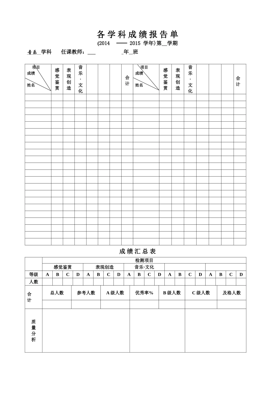 学生成绩报告单（音乐）_第1页