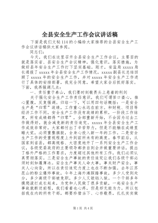 全县安全生产工作会议讲话发言稿()