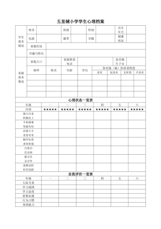 五里铺小学学生心理档案