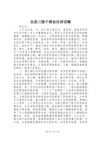 全县三级干部会议讲话发言稿