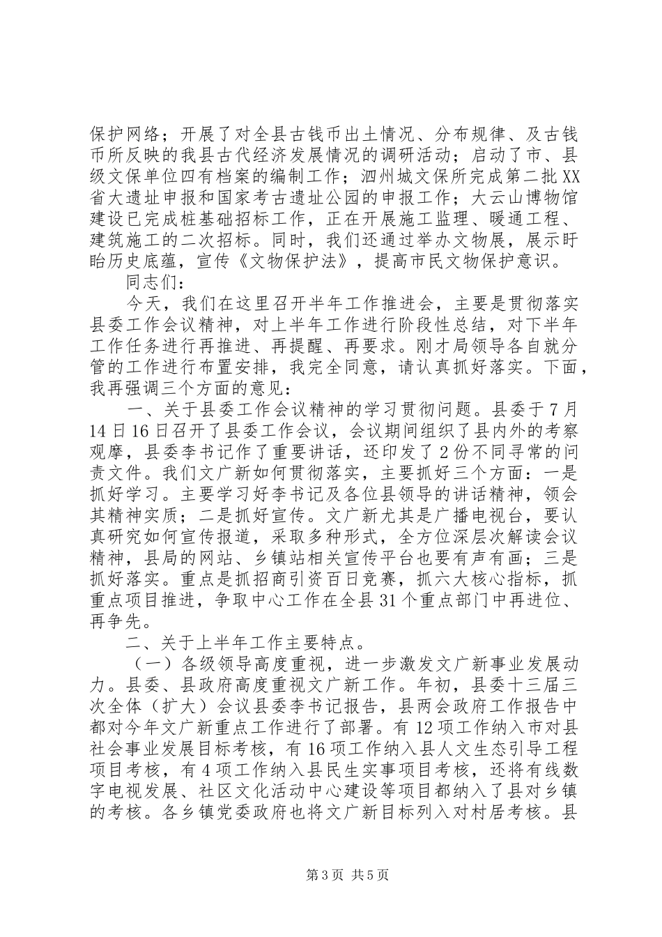 XX年文物局半年工作推进会领导讲话发言稿_第3页