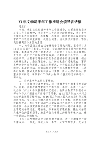 XX年文物局半年工作推进会领导讲话发言稿