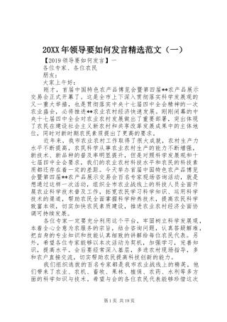20XX年领导要如何发言稿精选范文（一）
