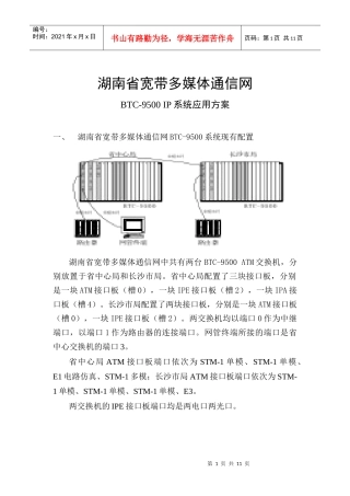 湖南省宽带多媒体通信网工程文档