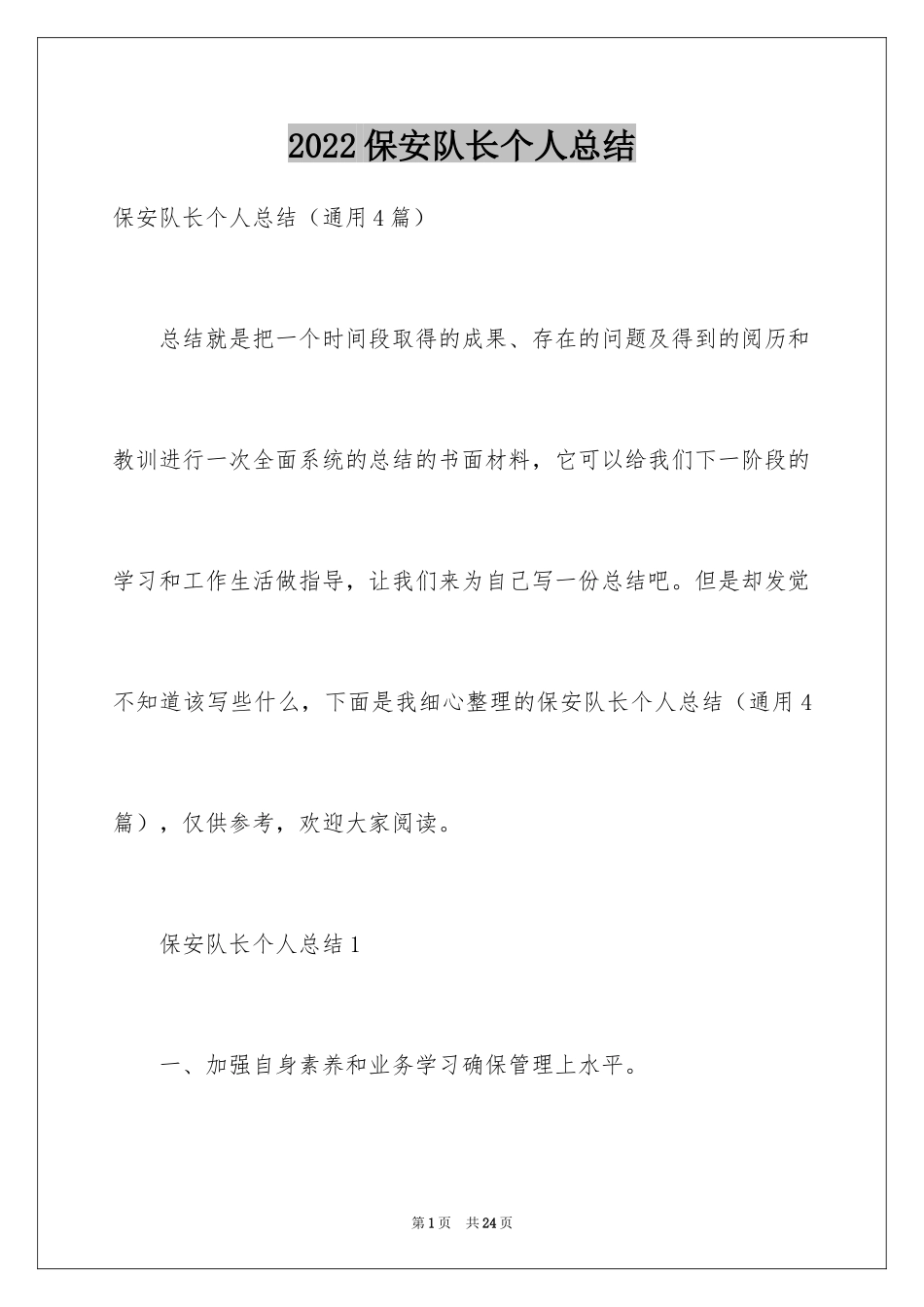 2024保安队长个人总结_第1页