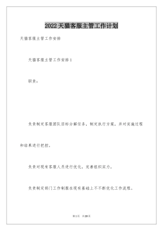 2024天猫客服主管工作计划