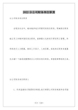 2024分公司财务岗位职责
