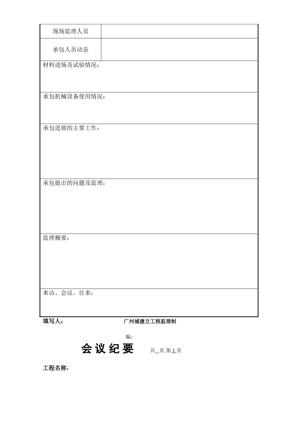 广州市城市建设工程监理公司表格—监理日志、会议纪要_第2页