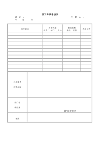 员工专项考核表