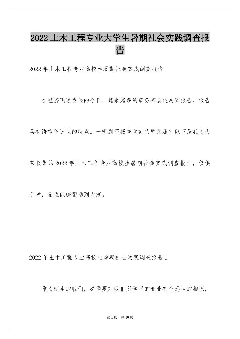 2024土木工程专业大学生暑期社会实践调查报告_第1页