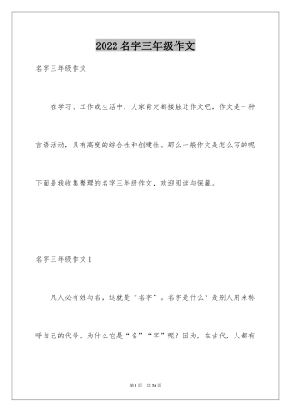2024名字三年级作文