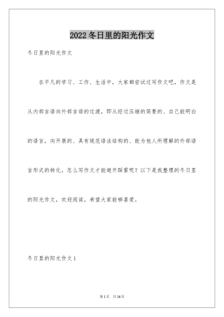 2024冬日里的阳光作文