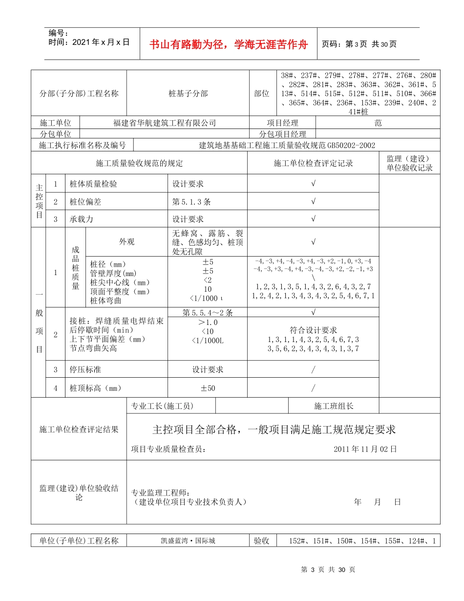 预应力管桩工程检验批质量验收记录_第3页
