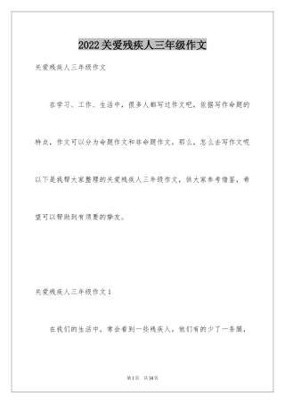 2024关爱残疾人三年级作文