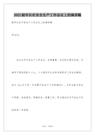 2024副市长在安全生产工作会议上的演讲稿