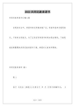 2024共同还款承诺书