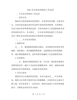 2024年企业负担情况工作总结