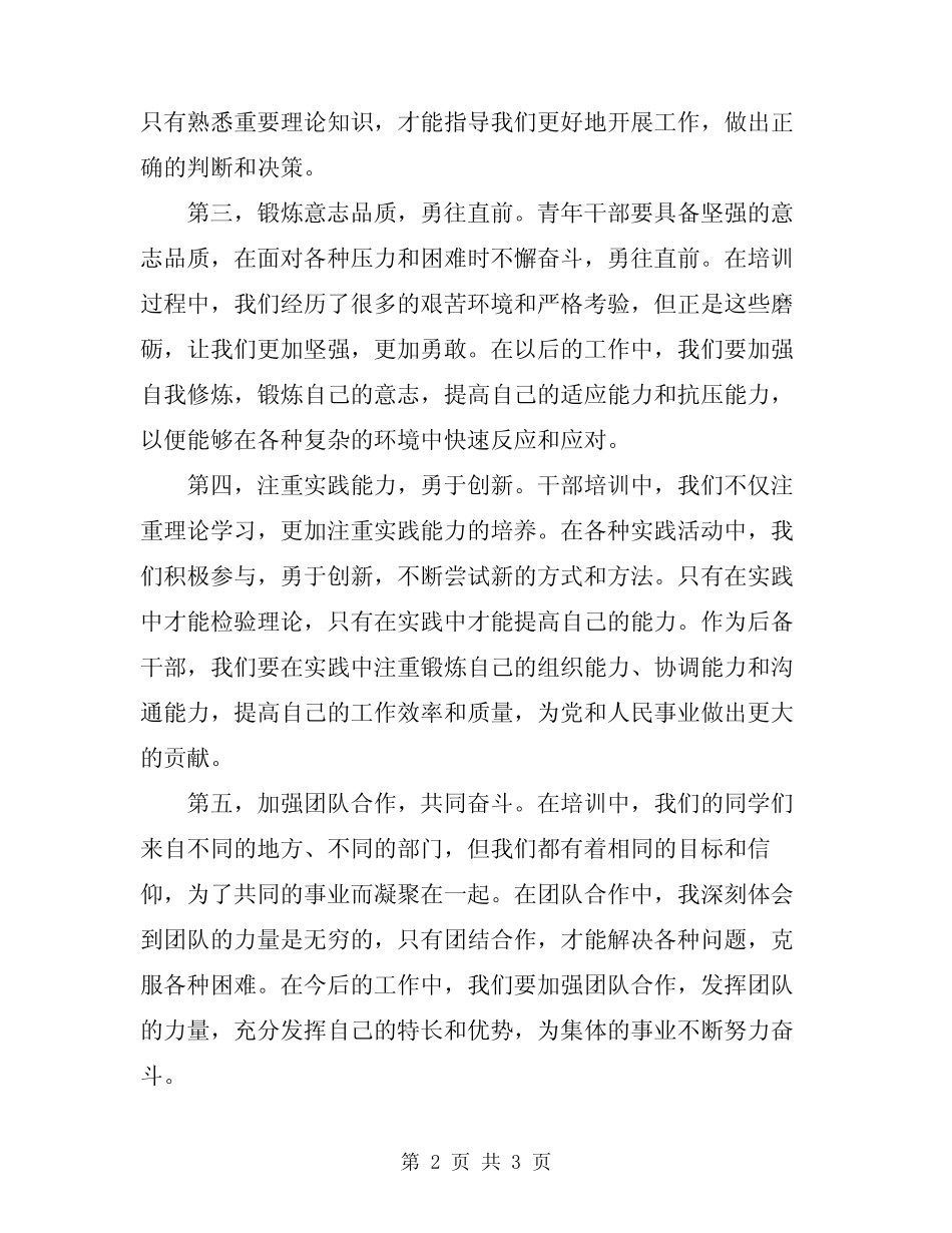 2024年青年后备干部培训心得感言_第2页