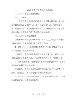 2024年审计年度工作总结报告