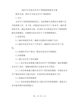 2024年全县安全生产事故排查指导方案 
