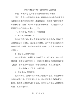 2024年优秀年轻干部培训班心得体会