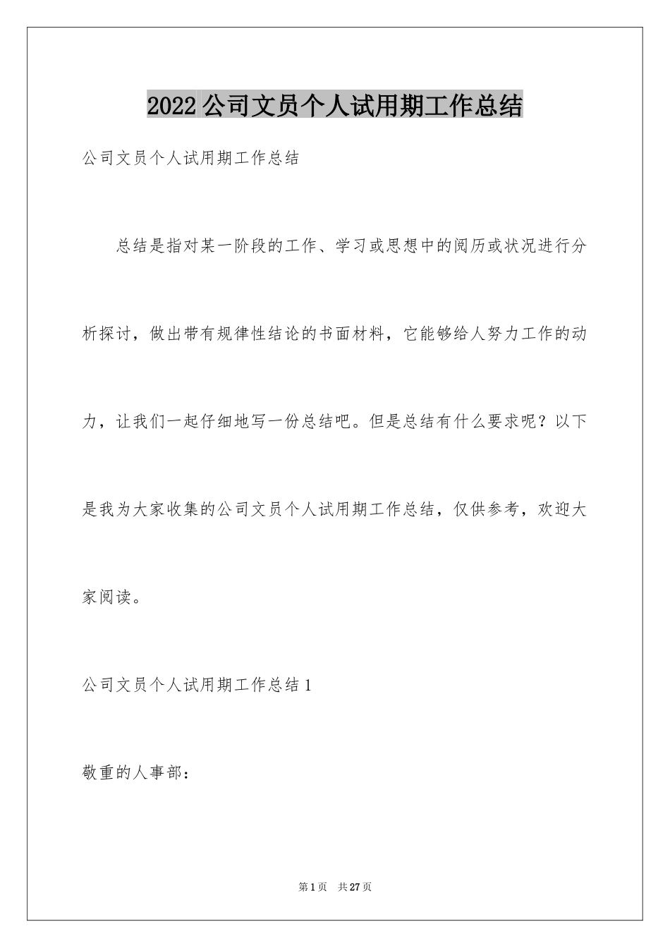2024公司文员个人试用期工作总结_第1页